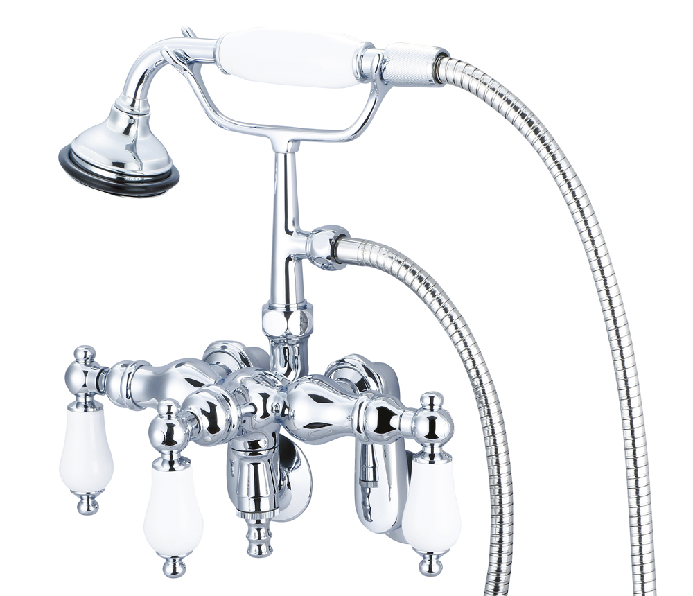 Adjustable Center Wall Mount Tub Faucet With Down Spout, Swivel Wall Connector & Handh