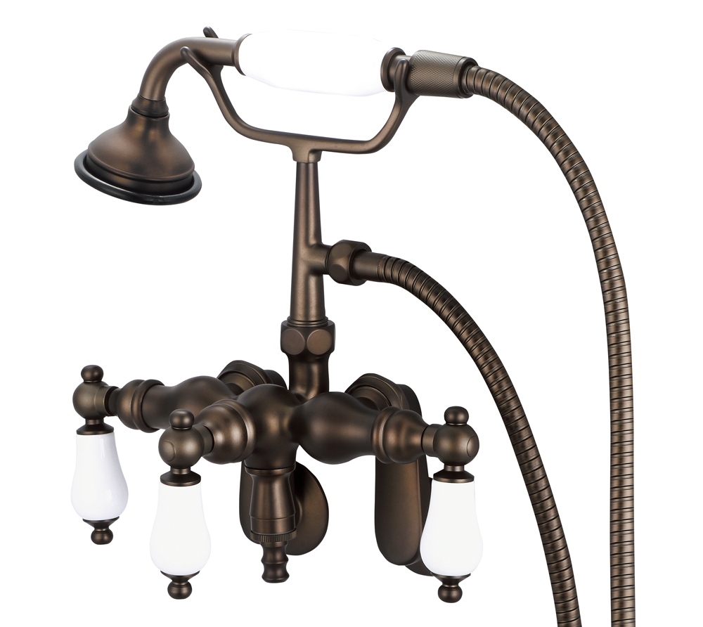 Adjustable Center Wall Mount Tub Faucet With Down Spout, Swivel Wall Connector & Handh