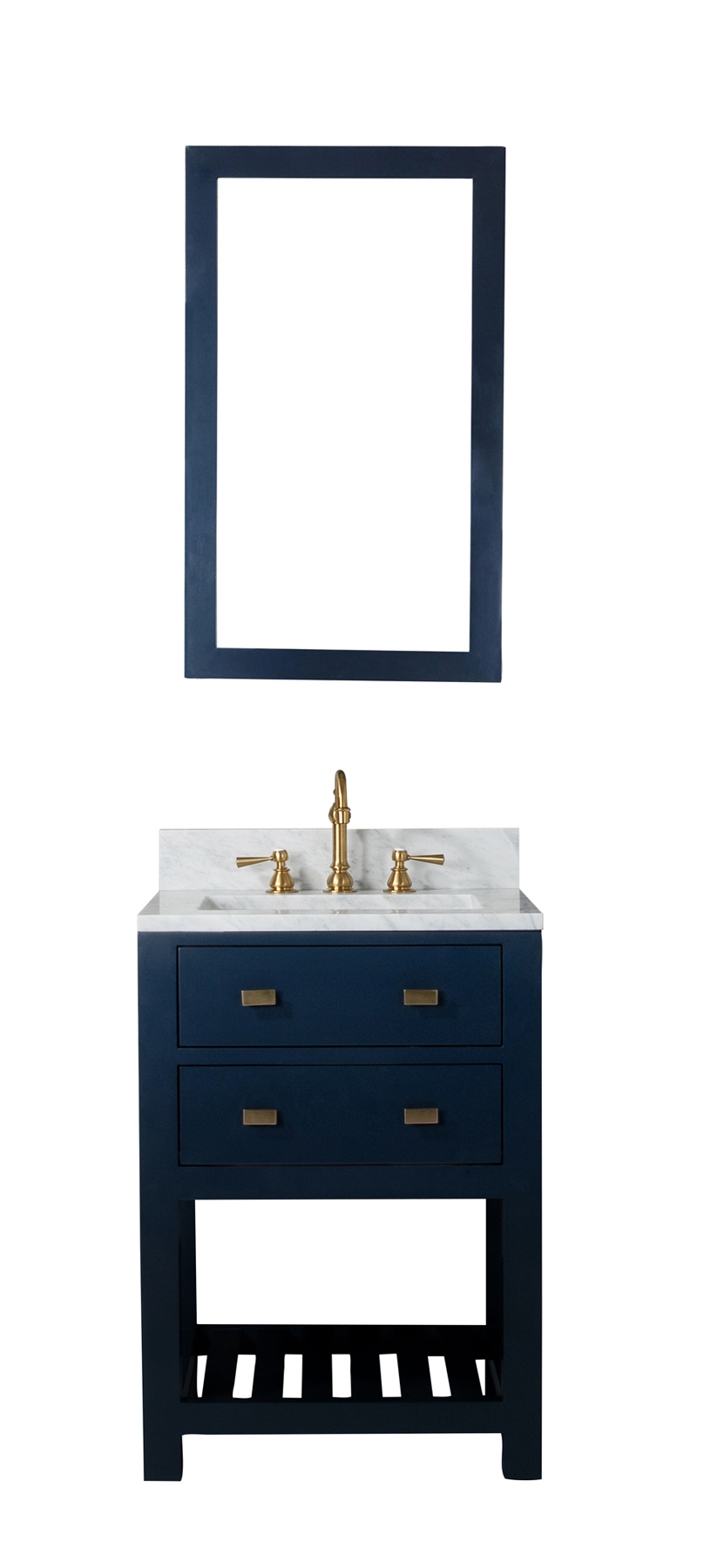 24 Inch Monarch Blue Single Sink Bathroom Vanity With F2-0012 Satin Brass Faucet From The Madalyn Collection