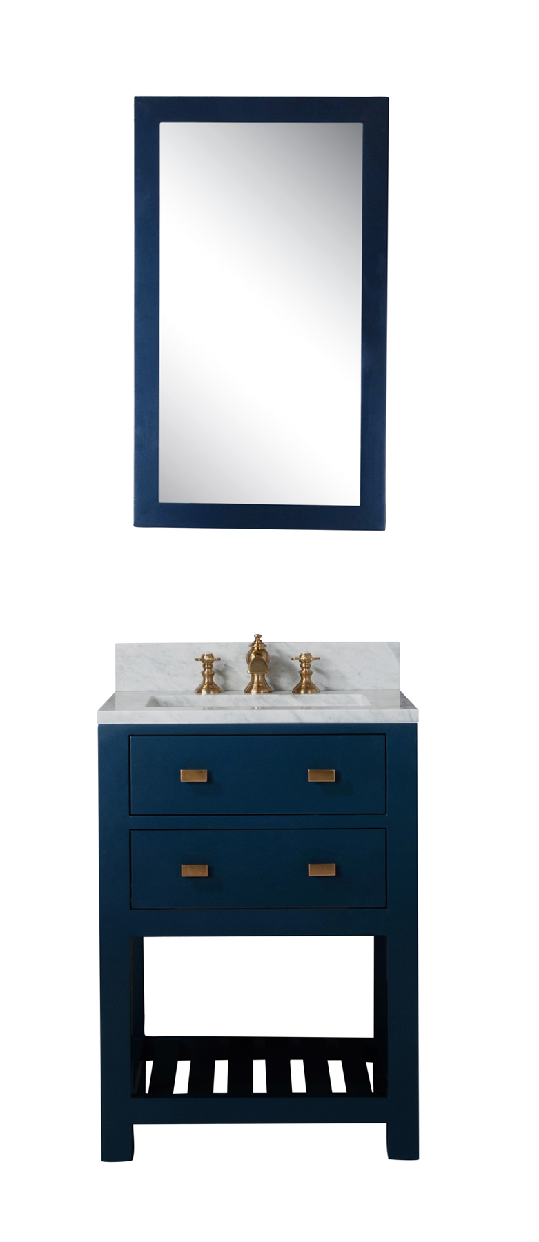 24 Inch Monarch Blue Single Sink Bathroom Vanity With F2-0013 Satin Brass Faucet From The Madalyn Collection