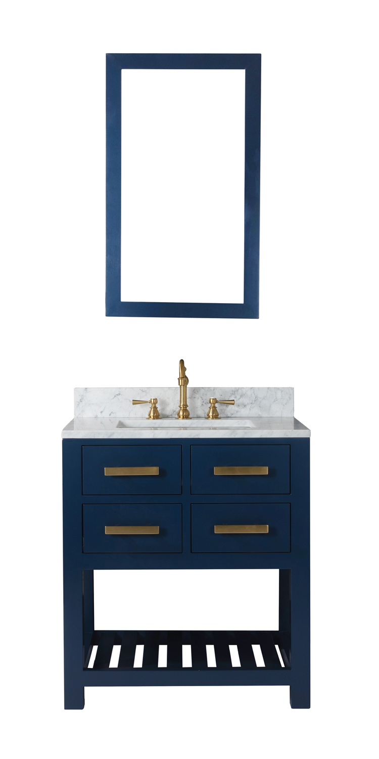 30 Inch Monarch Blue Single Sink Bathroom Vanity With F2-0012 Satin Brass Faucet From The Madalyn Collection