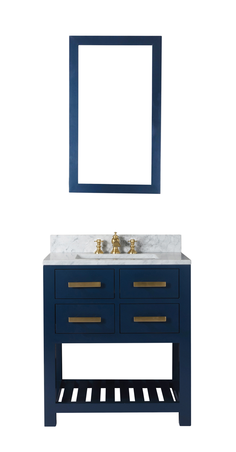 30 Inch Monarch Blue Single Sink Bathroom Vanity With F2-0013 Satin Brass Faucet From The Madalyn Collection