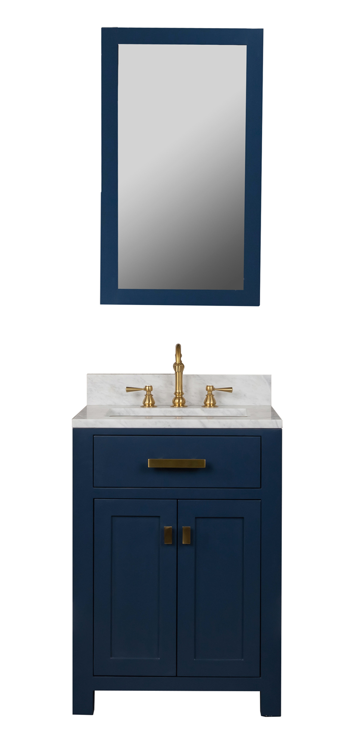 Madison 24-Inch Single Sink Carrara White Marble Vanity In Monarch Blue