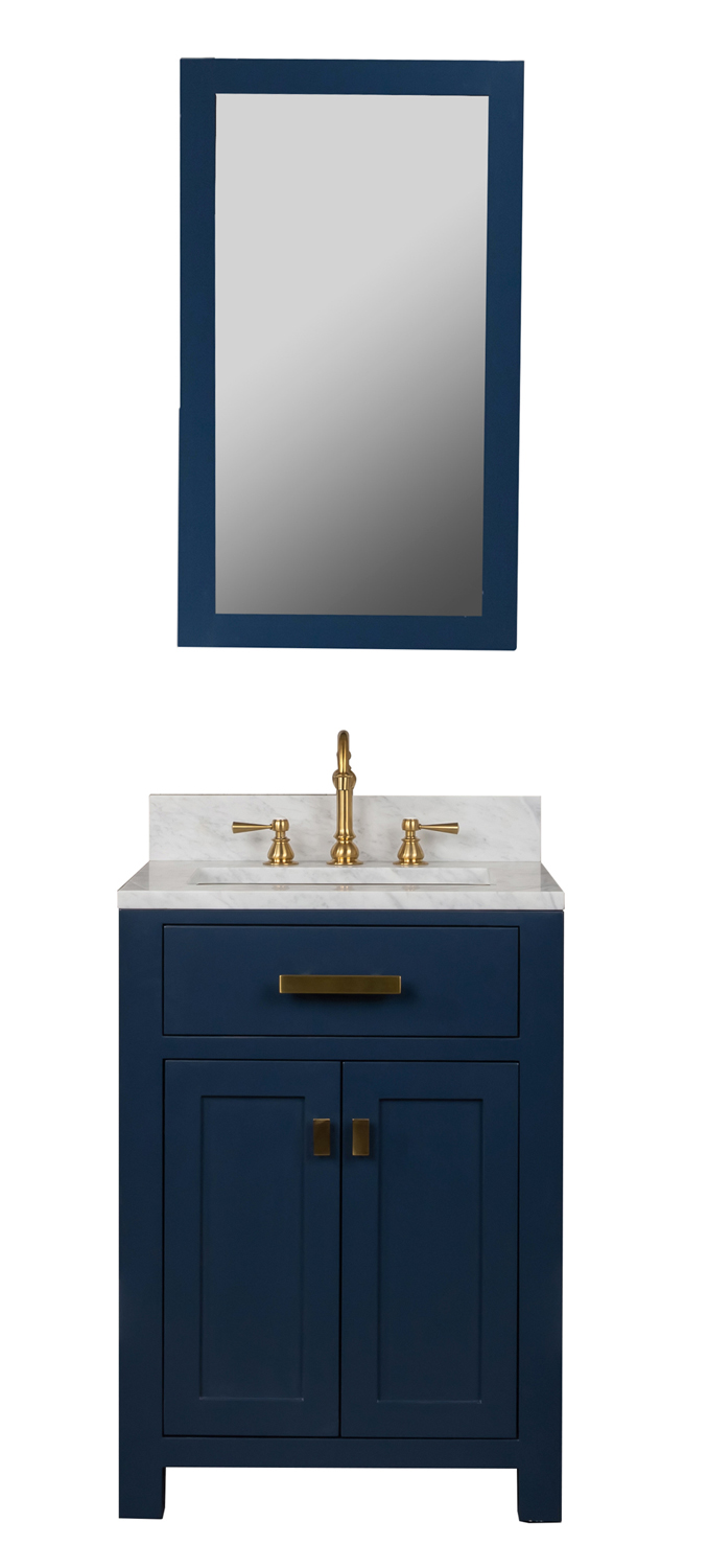 Madison 24-Inch Single Sink Carrara White Marble Vanity In Monarch Blue With F2-0012-06-TL Lavatory Faucet