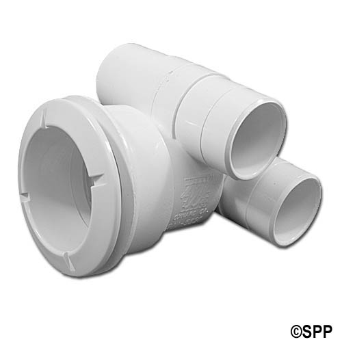 Body Assembly, Jet, Waterway Poly, Tee Body, 1"S Water x 1"S Air, 2-5/8" Hole Size w/ Wall Fitting, White