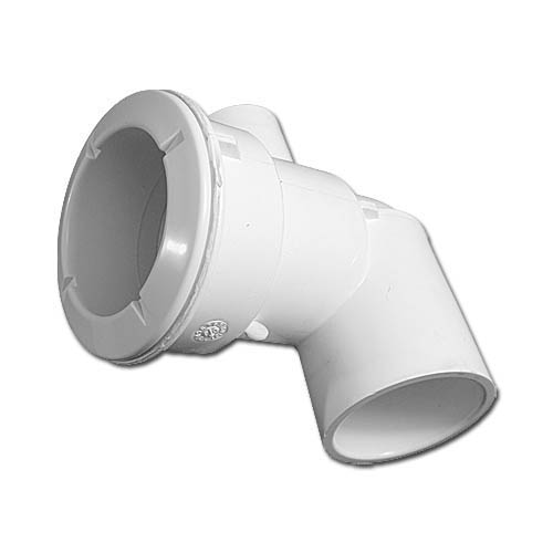 Body Assembly, Jet, Waterway Poly, Ell Body, 1-1/2"S Water x 1/2"S (1"Spg) Air, 2-5/8" Hole Size w/ Wall Fitting, White
