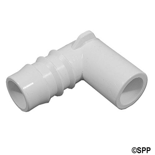 Fitting, PVC, Ribbed Barb Ell Adapter, 90+, 3/4"RB x 1/2"Spg