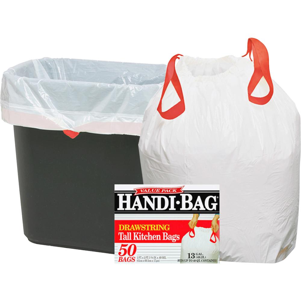 Webster Handi-Bag Drawstring Tall Kitchen Bags - Small Size - 13 gal Capacity - 24" Width x 27" Length - 0.69 mil (18 Micron) Th