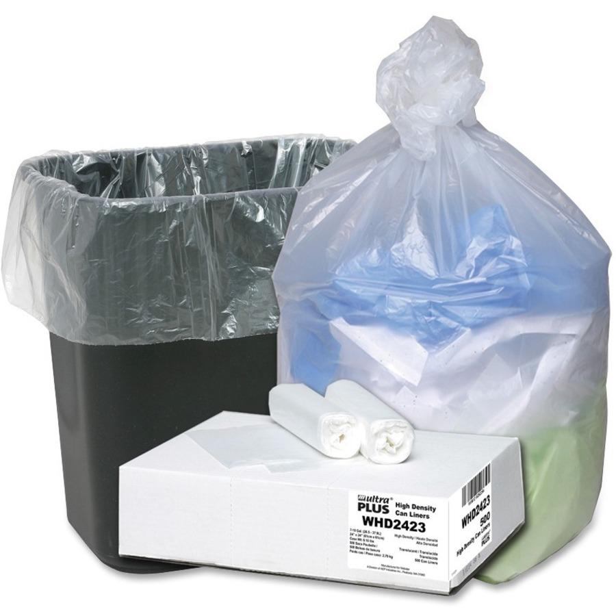 Webster Ultra Plus Trash Can Liners - Small Size - 10 gal Capacity - 24" Width x 24" Length - 0.31 mil (8 Micron) Thickness - Hi