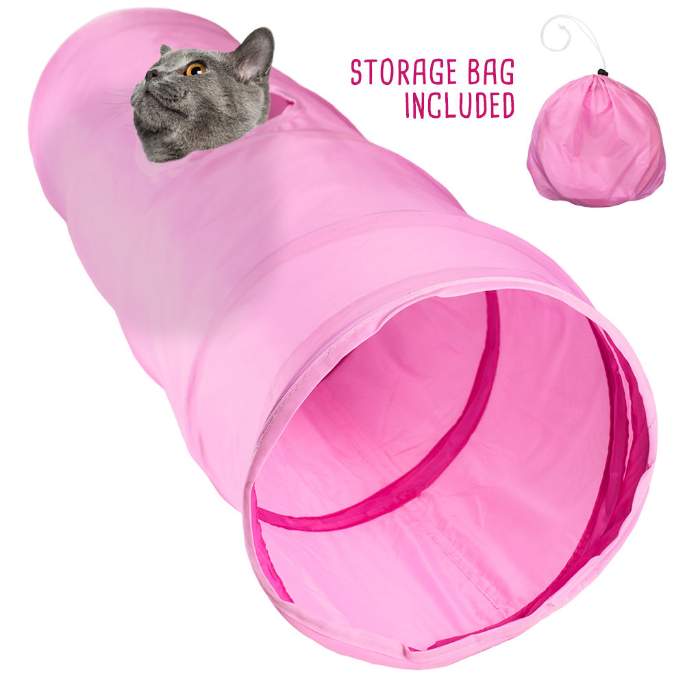 52" Pink Krinkle Cat Tunnel with Peek Hole and Storage Bag