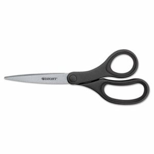 Westcott KleenEarth Basic Recycled Scissors - 8" Overall Length - Straight - Stainless Steel - Black - 3 / Pack