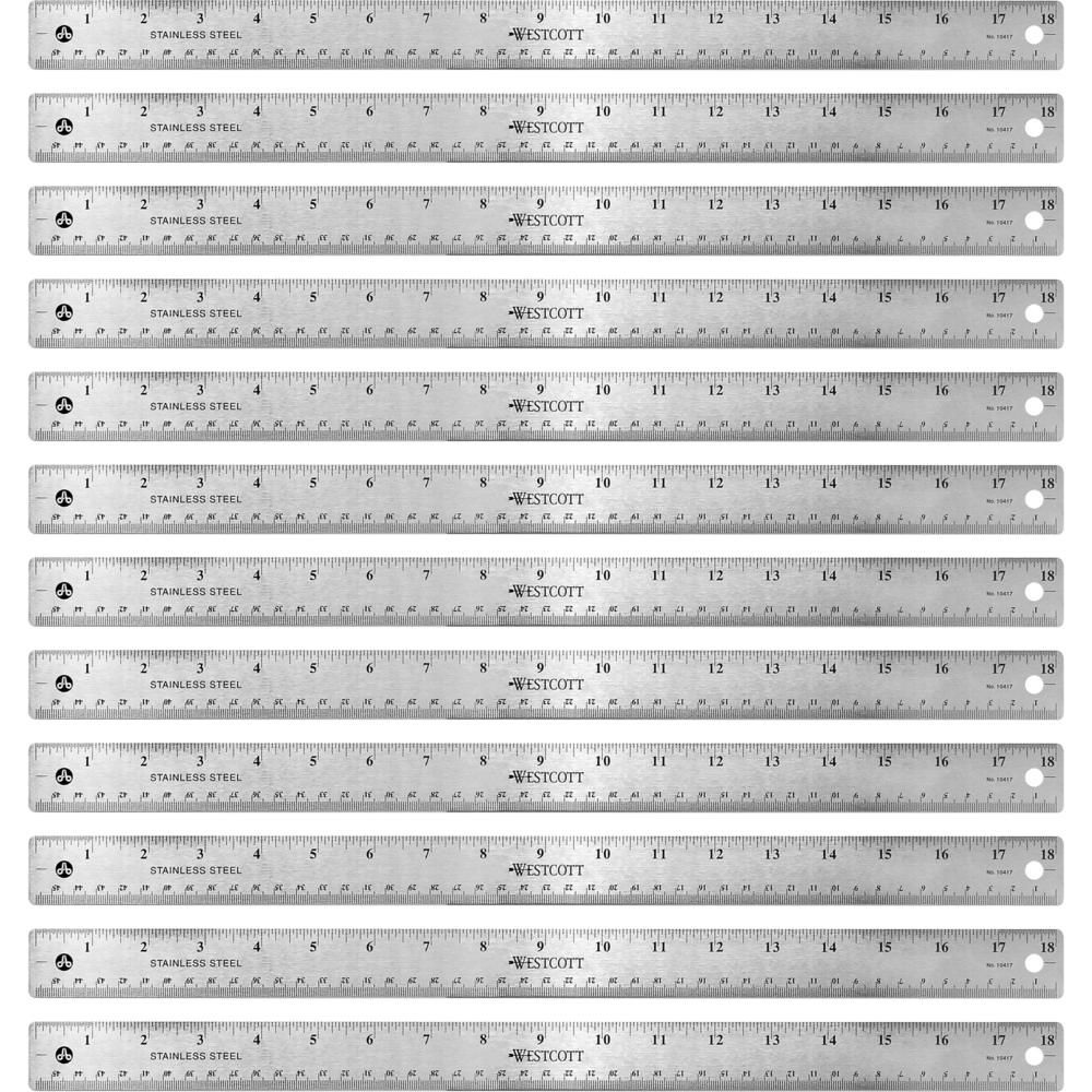 Westcott Stainless Steel Rulers - 18" Length 1" Width - 1/16, 1/32 Graduations - Metric, Imperial Measuring System - Stainless S