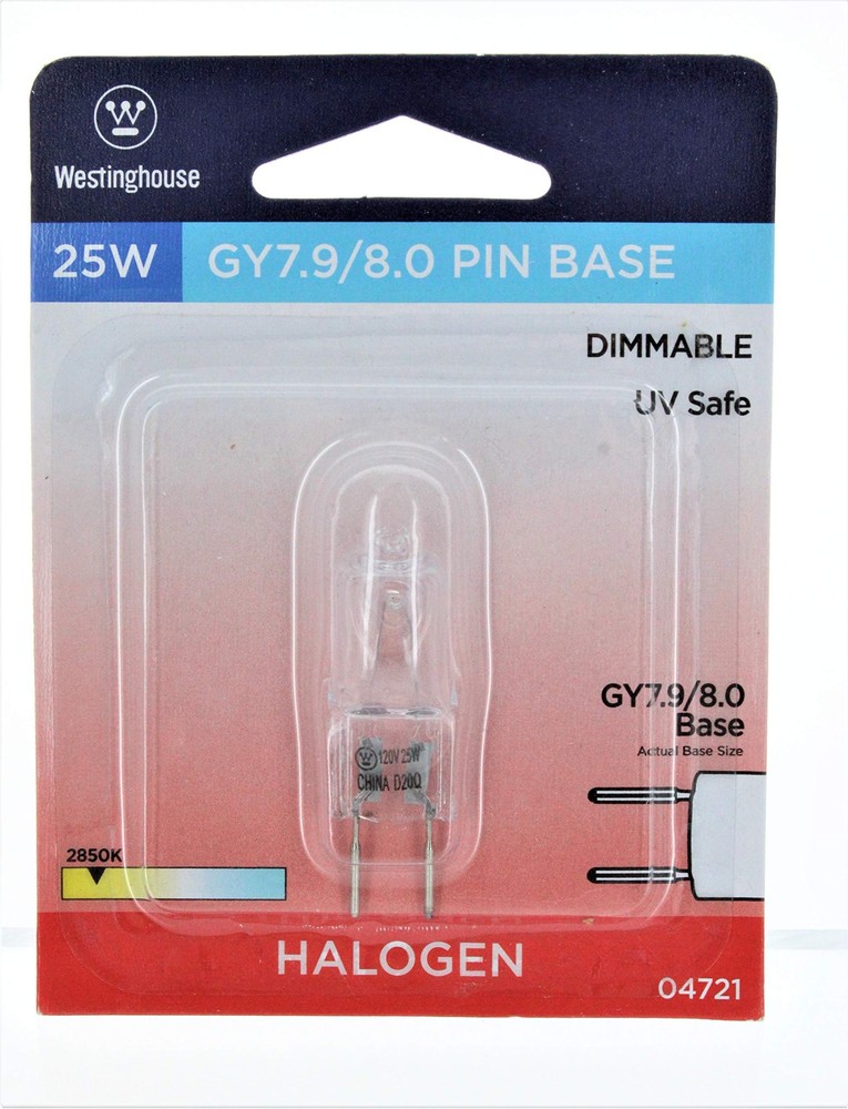 25W T4 JCD Halogen Clear GY7.9/8.0 Base, 120 Volt, Card