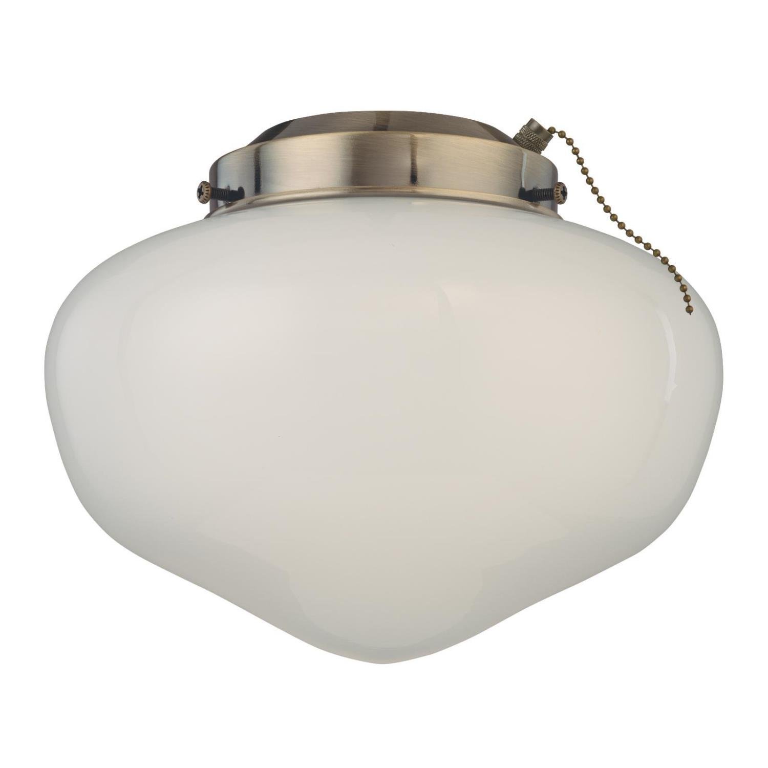 LED Schoolhouse Ceiling Fan Light Kit Antique Brass Finish White Opal Glass