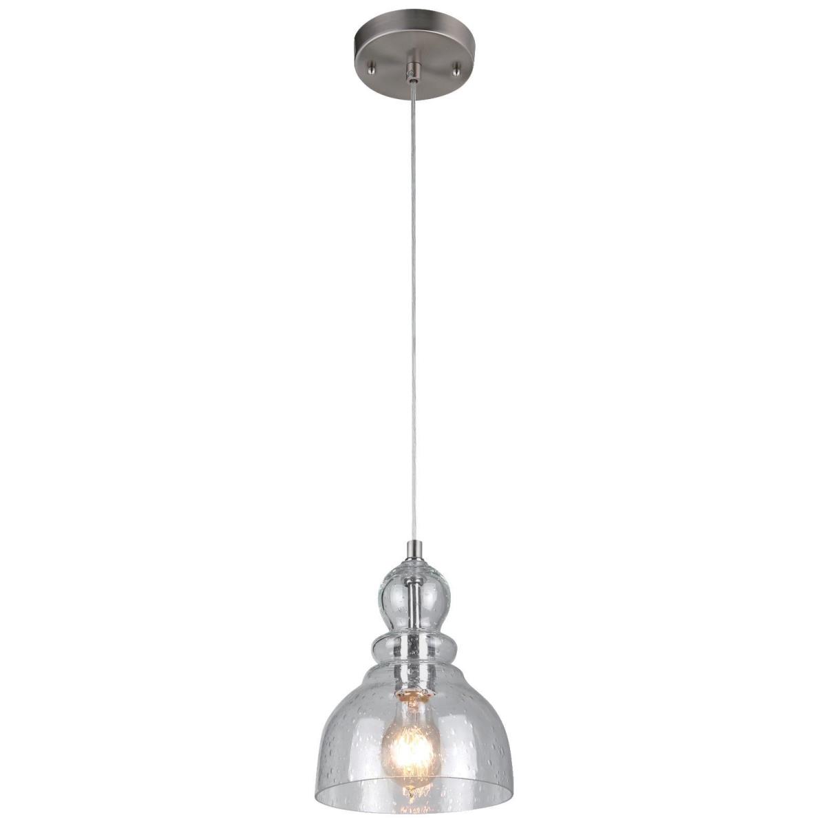1 Light Mini Pendant Brushed Nickel Finish with Clear Seeded Glass