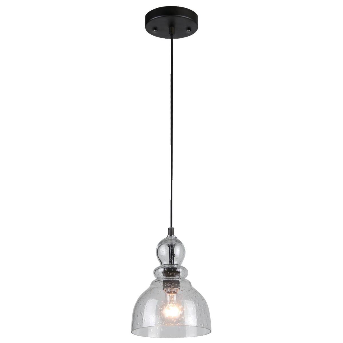 1 Light Mini Pendant Oil Rubbed Bronze Finish with Clear Seeded Glass