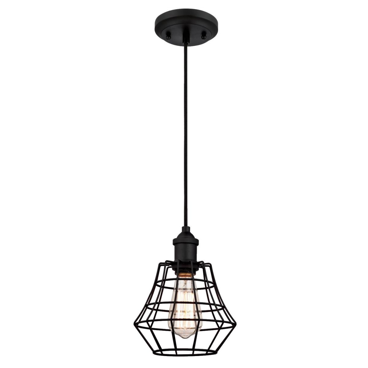 1 Light Mini Pendant Matte Black Finish with Angled Bell Cage Shade