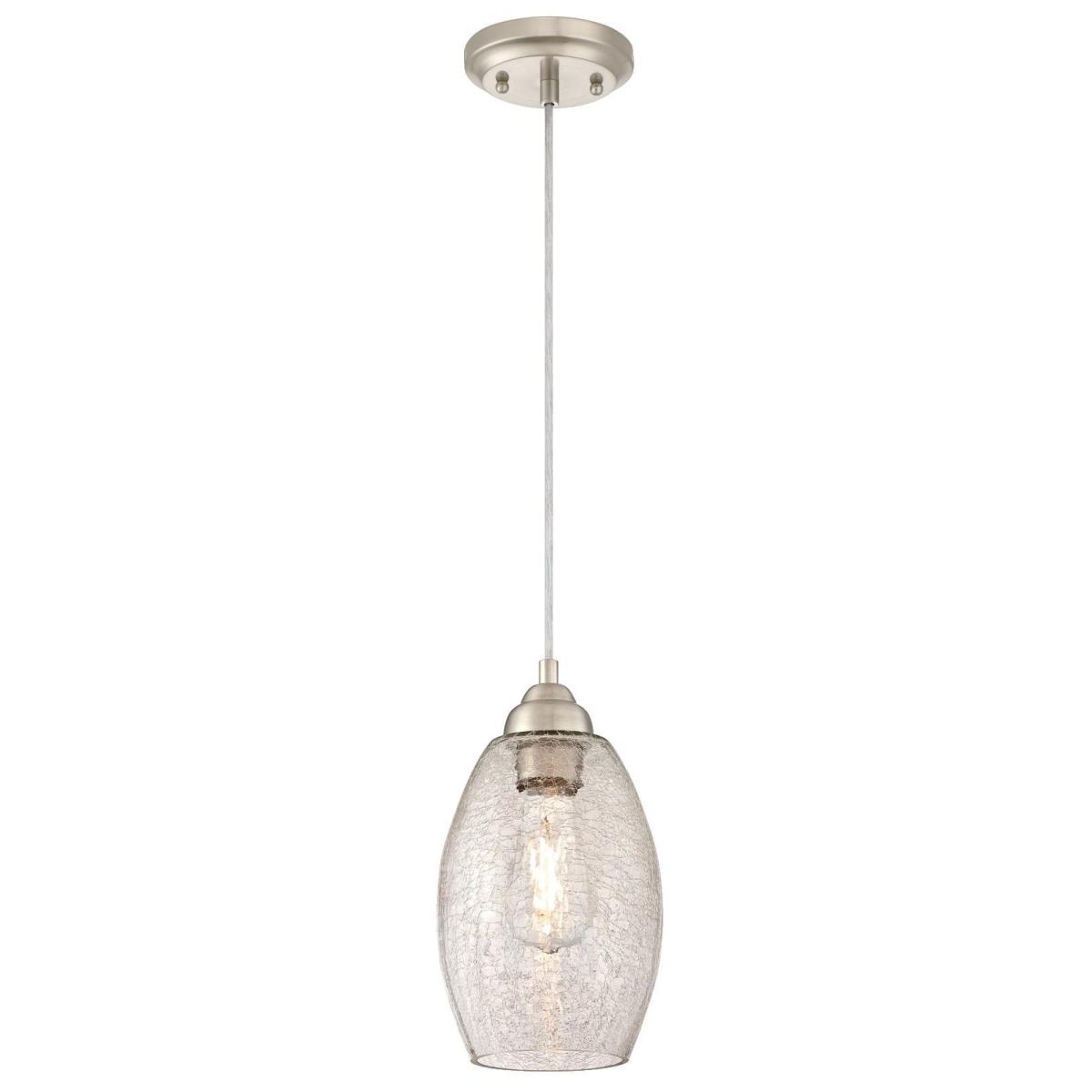 1 Light Mini Pendant Brushed Nickel Finish with Clear Crackle Glass