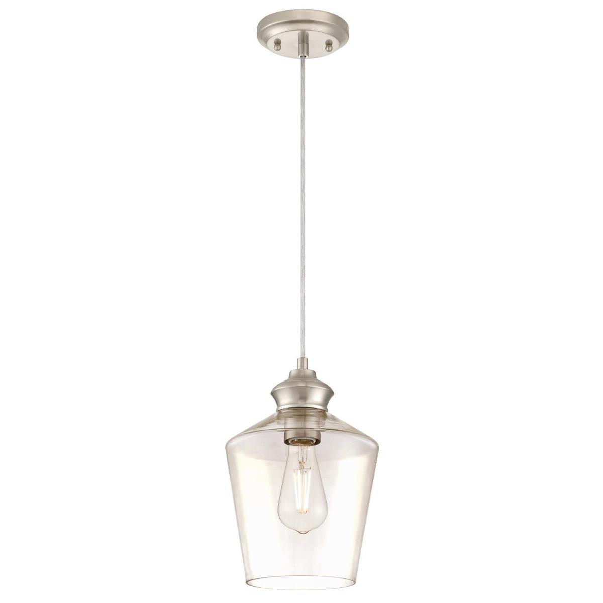 1 Light Mini Pendant Brushed Nickel Finish with Clear Glass