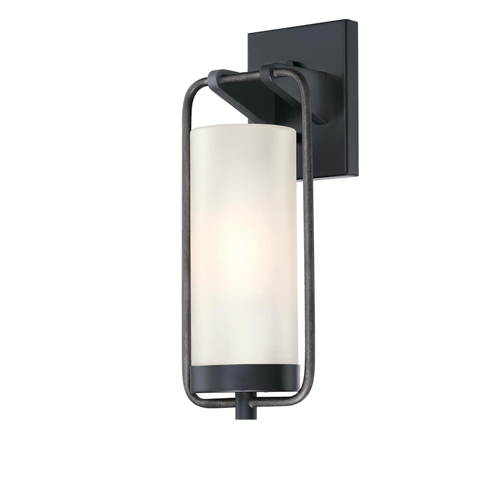 Westinghouse Lighting Galtero One-Light Outdoor Wall Fixture, Matte Black and Distressed Aluminum Finish with White Frosted Glas