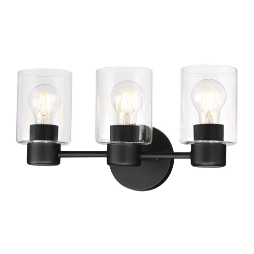 Westinghouse Lighting Sylvestre Three-Light Indoor Wall Fixture, Matte Black Finish, Clear Glass