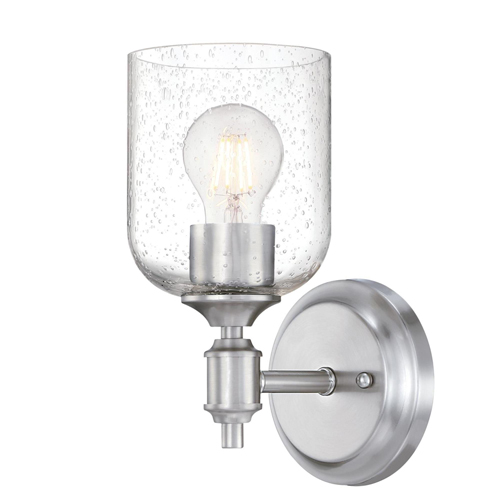 Westinghouse Lighting Basset One-Light Indoor Wall Fixture, Brushed Nickel Finish, Clear Seeded Glass