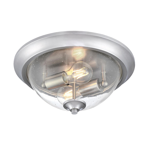 Westinghouse Lighting Basset Two Light, 13 Inch Indoor Flush Mount Fixture, Brushed Nickel Finish, Clear Seeded Glass