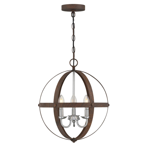 Westinghouse Lighting Stella Mira Three-Light Indoor Chandelier, Walnut Finish with Brushed Nickel Accents