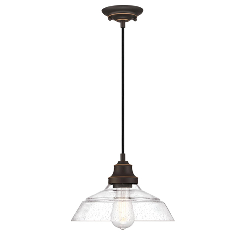 Westinghouse Lighting Iron Hill One-Light Indoor Pendant, Oil-Rubbed Bronze Finish with Highlights, Clear Seeded Glass