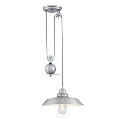 Westinghouse Lighting Iron Hill One-Light Indoor Pulley Pendant, Brushed Nickel Finish