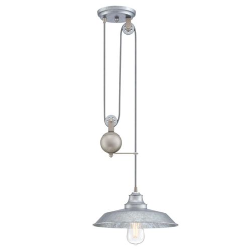 Westinghouse Lighting Iron Hill One-Light Indoor Pulley Pendant, Galvanized Steel Finish