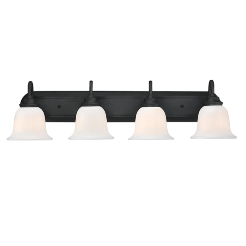 Westinghouse Lighting Harwell Four-Light Indoor Wall Fixture, Matte Black Finish, White Opal Glass