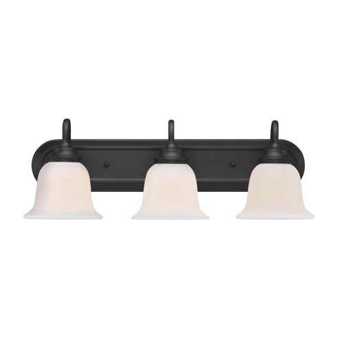 Westinghouse Lighting Harwell Three-Light Indoor Wall Fixture, Matte Black Finish, White Opal Glass