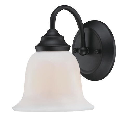 Westinghouse Lighting Harwell One-Light Indoor Wall Fixture, Matte Black Finish, White Opal Glass