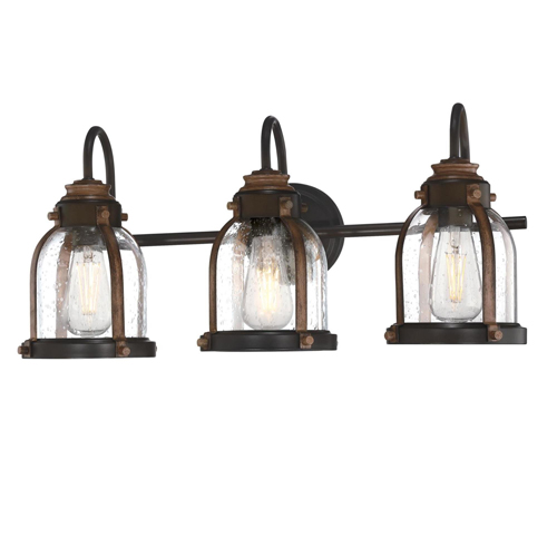 Westinghouse Lighting Cindy Three-Light Indoor Wall Fixture, Oil-Rubbed Bronze Finish with Barnwood Accents, Clear Seeded Glass