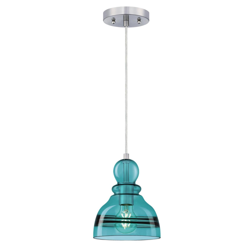 Westinghouse Lighting Fiona One-Light Indoor Mini Pendant, Brushed Nickel Finish, Turquoise Glass