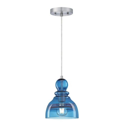 Westinghouse Lighting Fiona One-Light Indoor Mini Pendant, Brushed Nickel Finish, Sapphire Glass