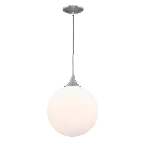 Westinghouse Lighting Moretti One-Light LED Indoor Pendant, Brushed Nickel Finish, Frosted Opal Glass