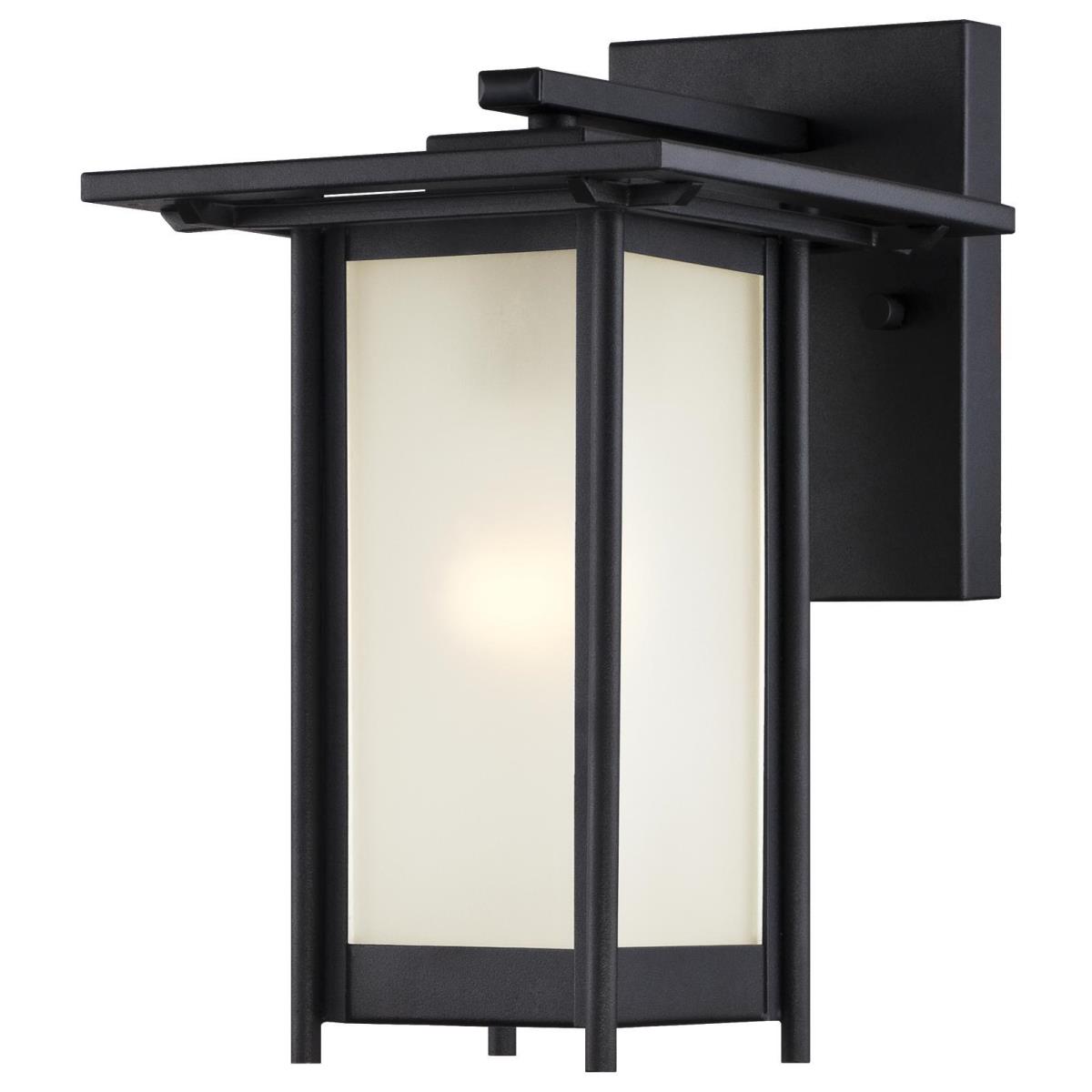 1 Light Wall Fixture Textured Black Finish with Frosted Glass