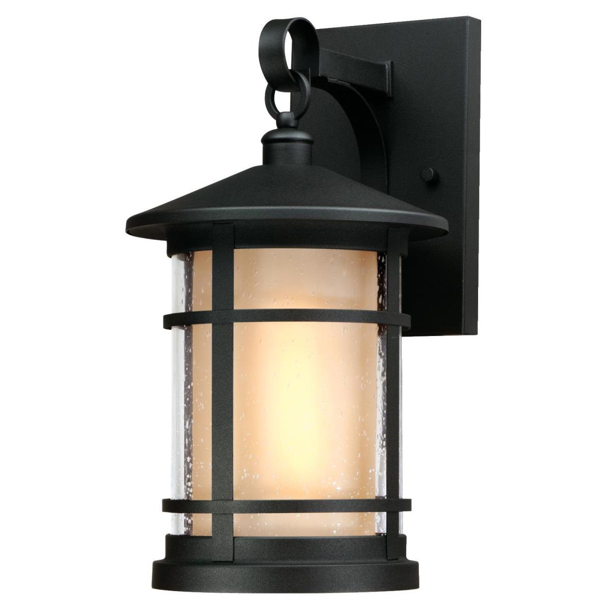 1 Light Medium Wall Fixture Textured Black Finish with Amber Frosted and Clear Seeded Glass