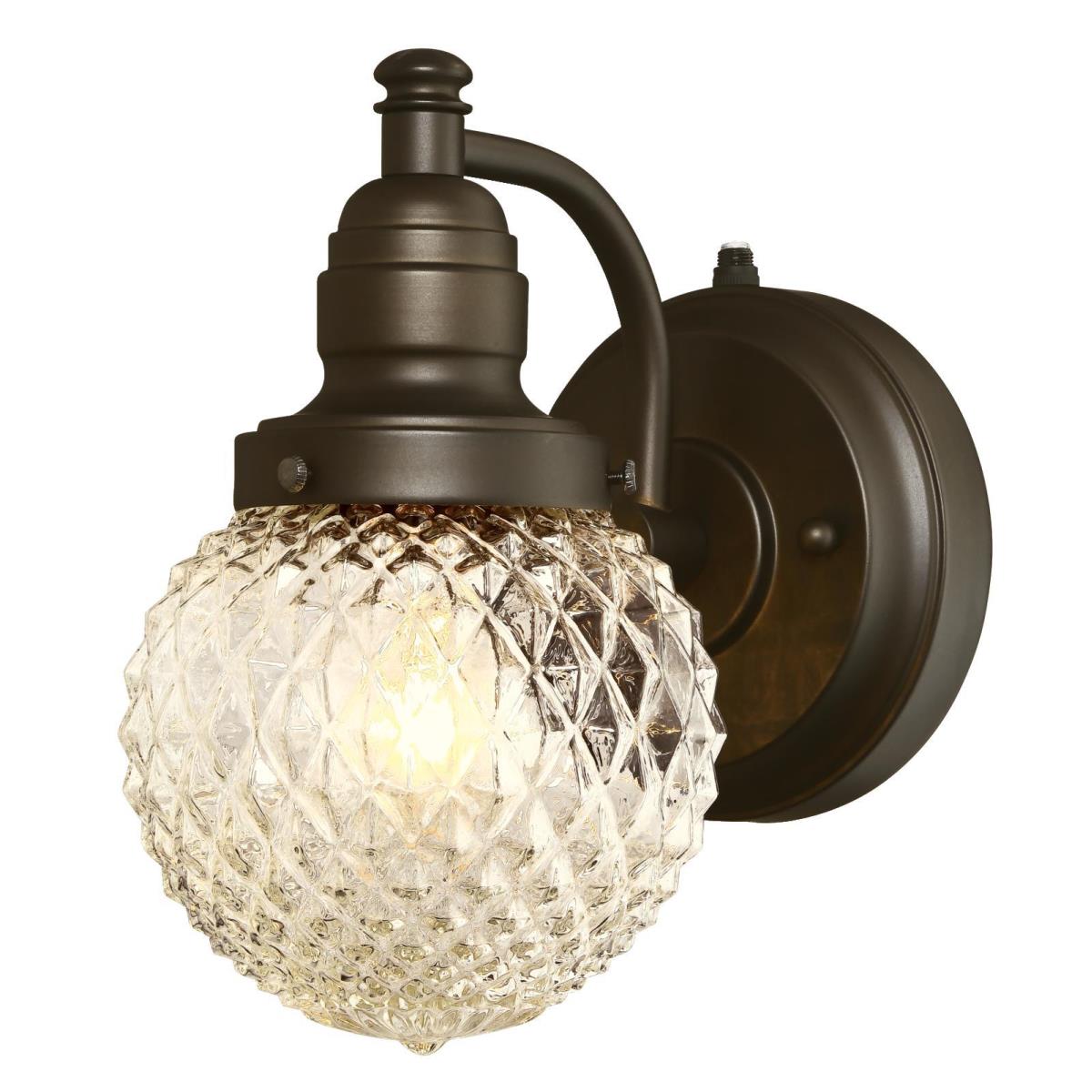 1 Light Wall Fixture with Dusk to Dawn Sensor Oil Rubbed Bronze Finish with Clear Diamond Cut Glass