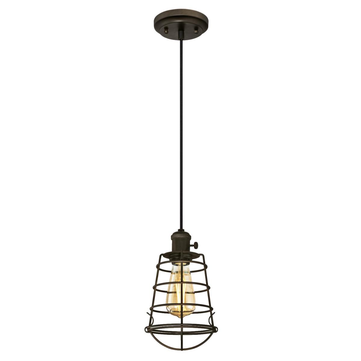 1 Light Mini Pendant with Turn Knob Oil Rubbed Bronze Finish with Cage Shade