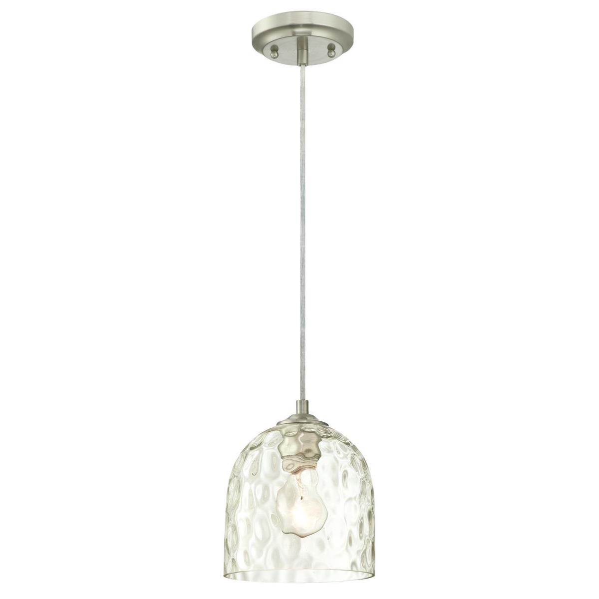 1 Light Mini Pendant Brushed Nickel Finish with Clear Hammered Glass