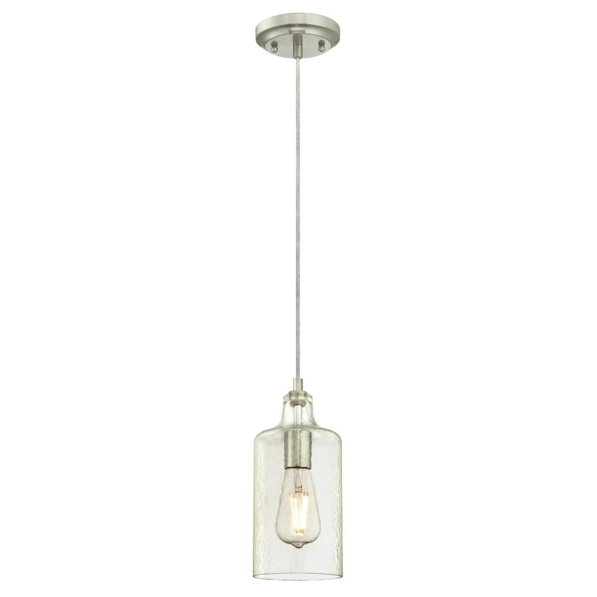 1 Light Mini Pendant Brushed Nickel Finish with Clear Textured Glass
