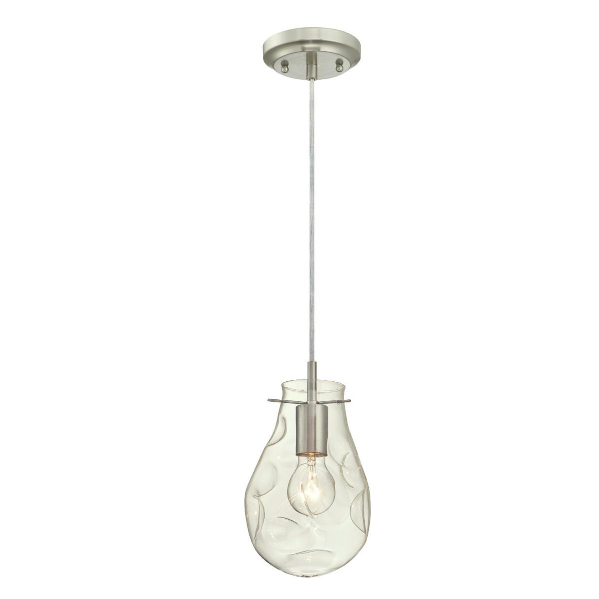 1 Light Mini Pendant Brushed Nickel Finish with Clear Indented Glass