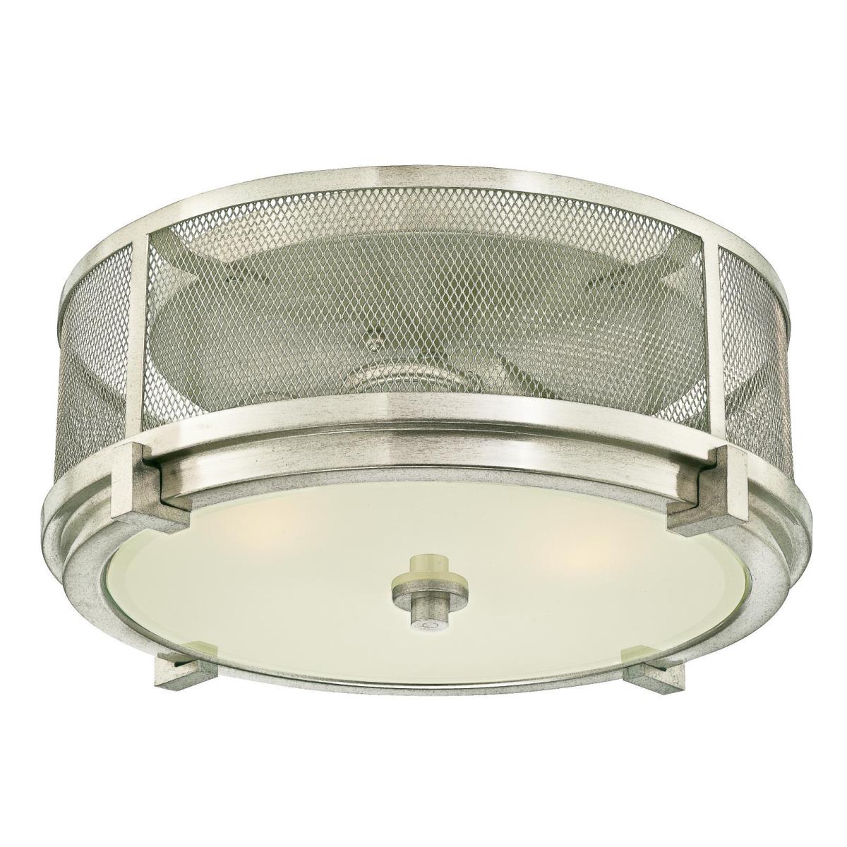 2 Light Flush Brushed Nickel Finish with Mesh and Frosted Glass