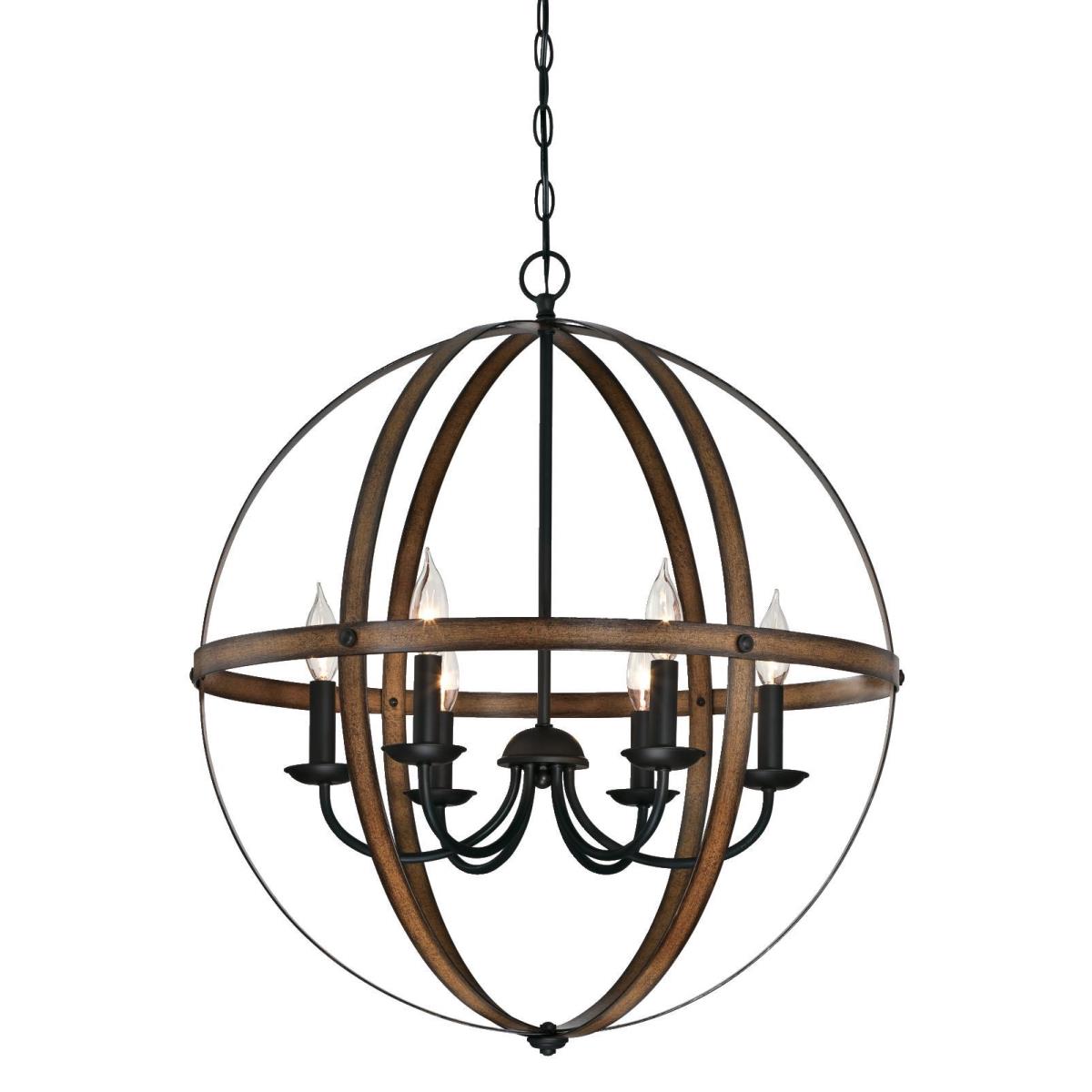6 Light Chandelier Barnwood and Oil Rubbed Bronze Finish