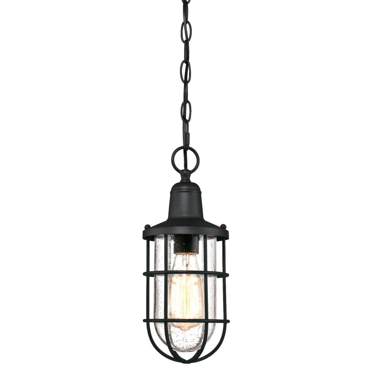 1 Light Pendant Textured Black Finish with Clear Seeded Glass