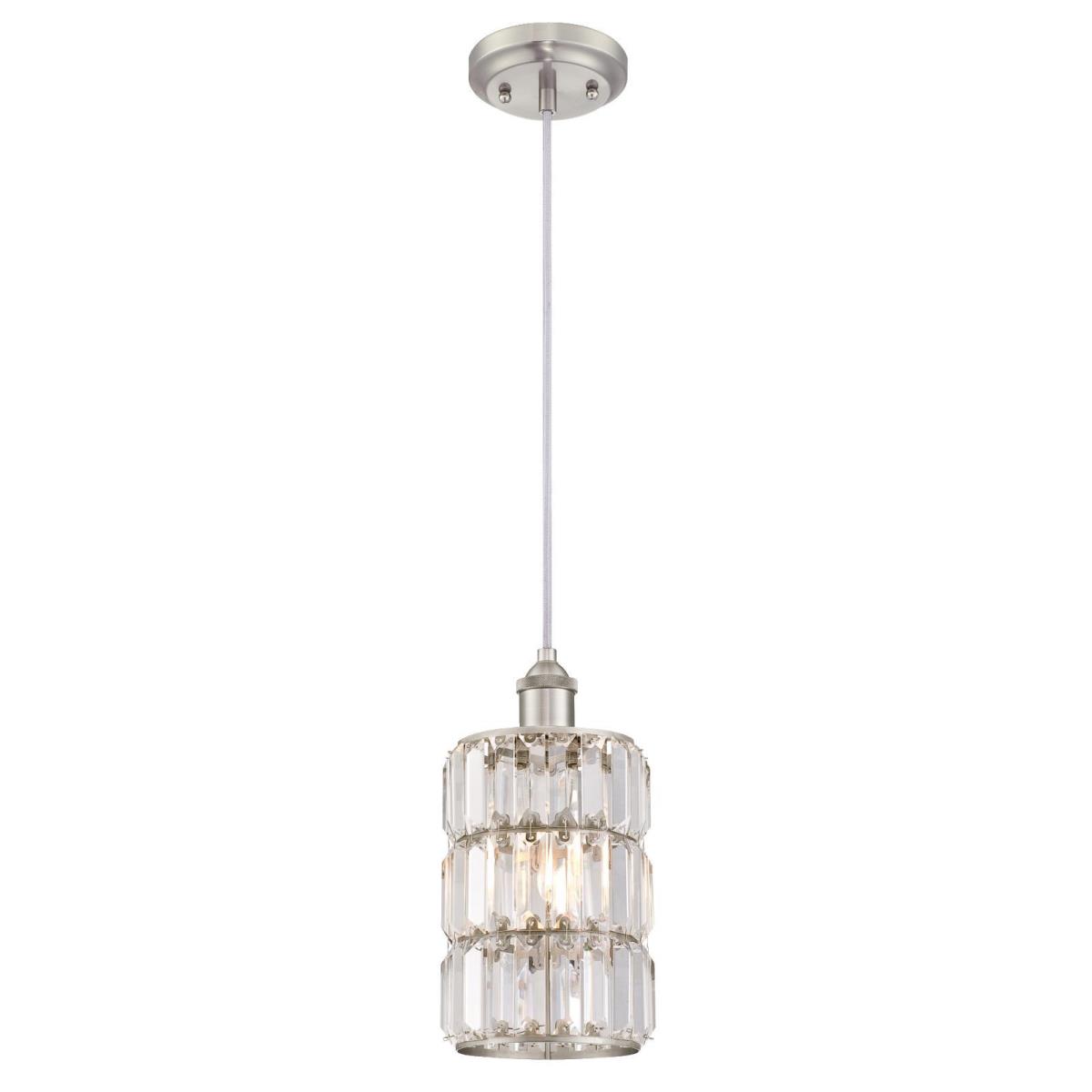 1 Light Mini Pendant Brushed Nickel Finish with Crystal Prism Glass