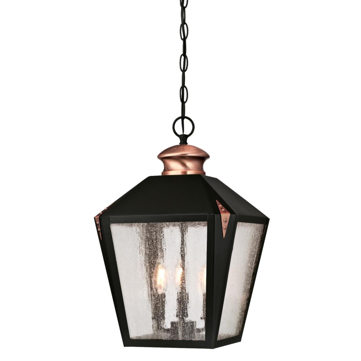 3 Light Pendant Matte Black Finish with Washed Copper Accents and Clear Seeded Glass